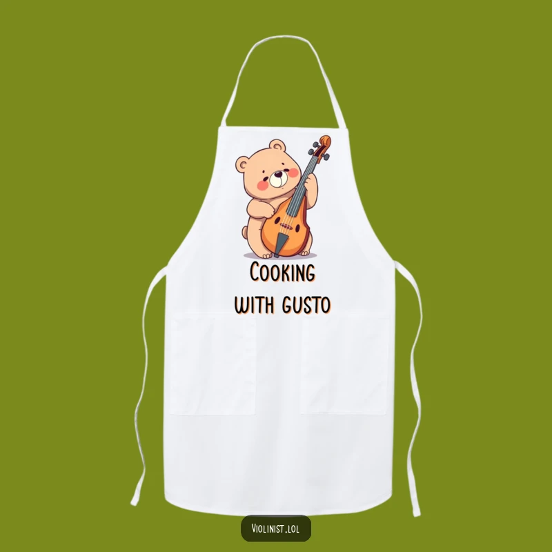 Funny Bear Cello Apron: Cook Up Some Bear-Sized Tunes!