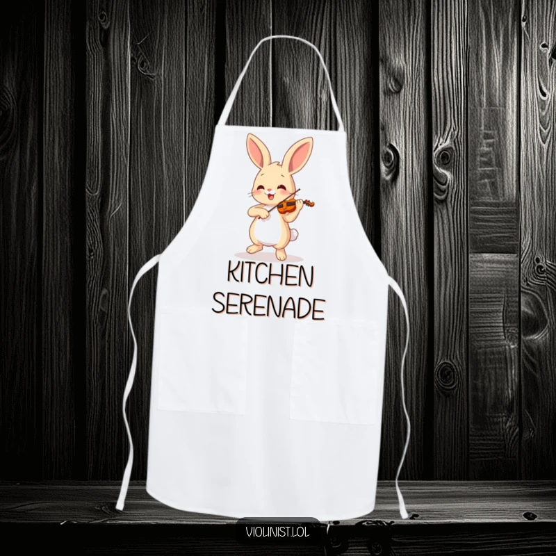 Funny bunny dancing while playing a tiny violin, on a cute kitchen apron, great funny gift.