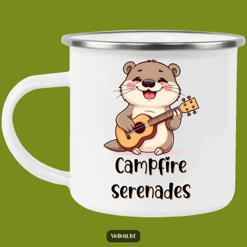 Funny Playful Otter Ukulele Camping Mug: Adventure Vibes with a Musical Twist