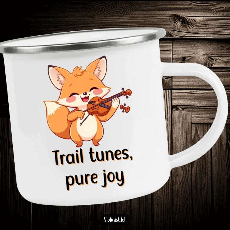 Funny fox playing violin with a smile, perfect for a rugged camping mug.