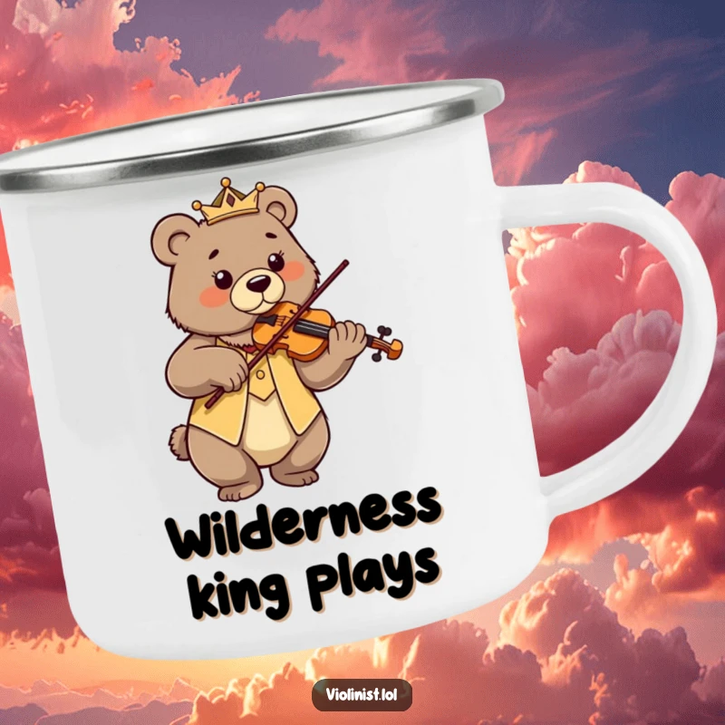 Funny proud bear playing violin with regal posture, perfect for a camping mug.