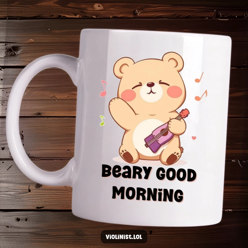 Funny happy bear bowing passionately with eyes closed in musical bliss, perfect for music appreciation funny gifts.