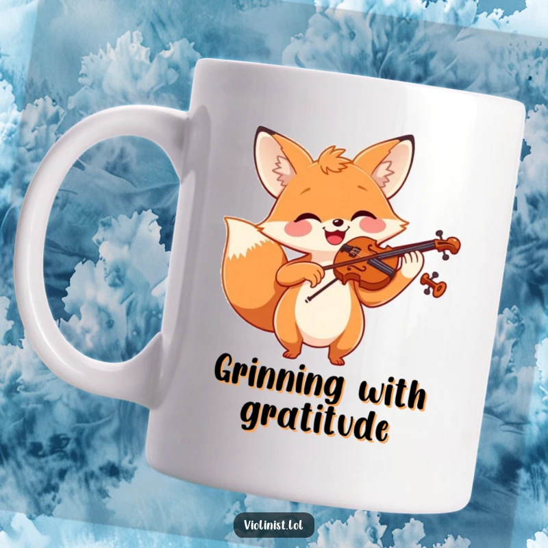 Funny cheerful fox playing violin with a broad smile, perfect for a funny mug.