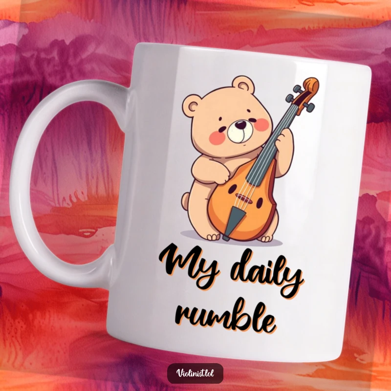 Funny bear giggling while playing a massive cello with a joyful expression, featured on this humorous mug.