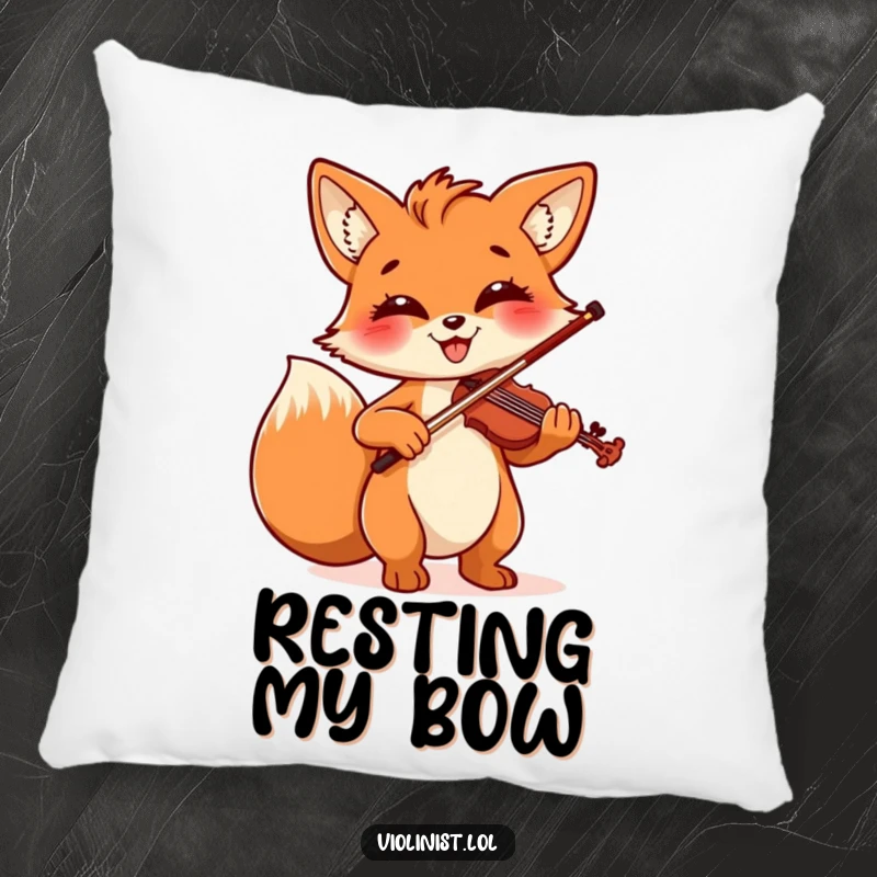 Funny pillow featuring a cheerful fox with a beaming smile, playing the violin with flair and a sense of musical joy.