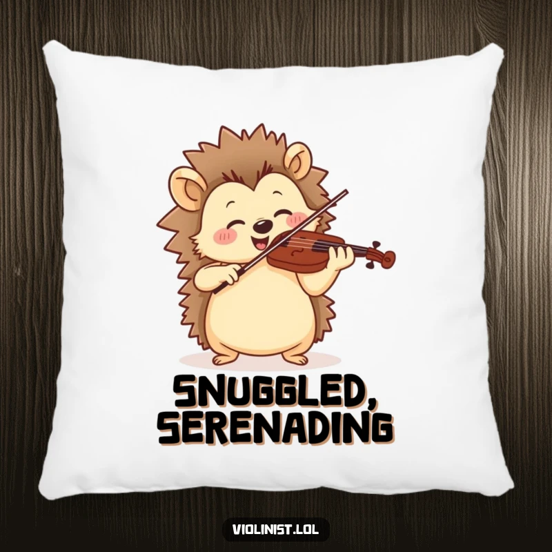 Funny pillow featuring a jolly hedgehog playing violin with cheerful, rhythmic motion, adding comfort and musical charm.