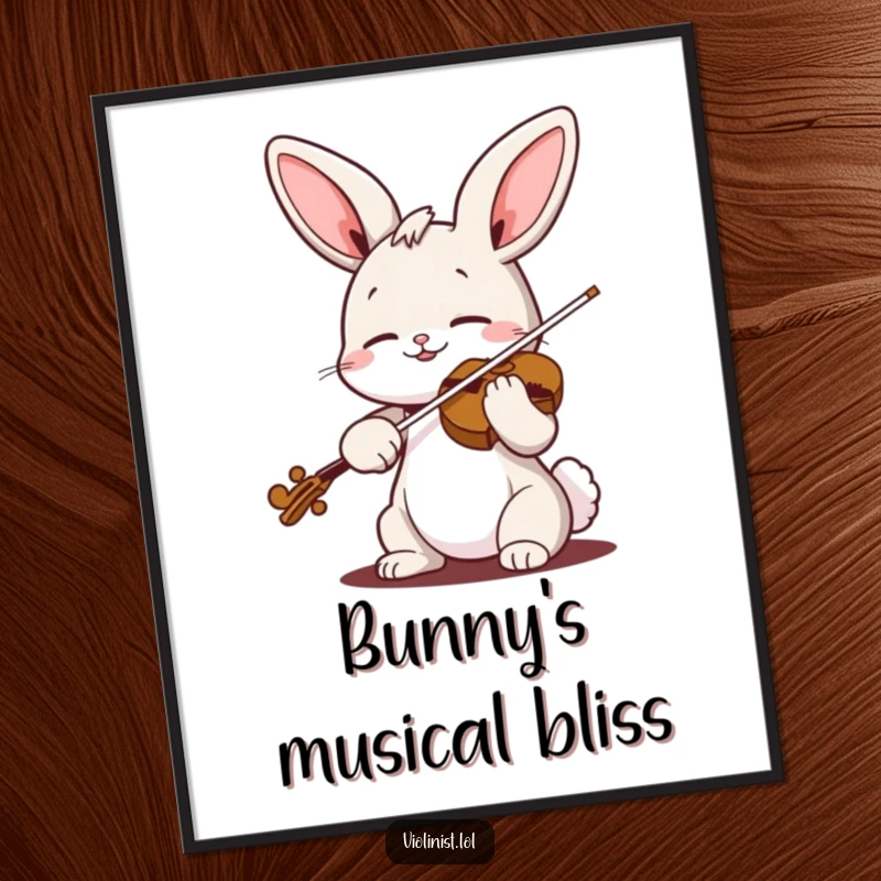 Funny bunny violin digital art print of a cheerful rabbit playing the violin blissfully, perfect for instant wall decor.