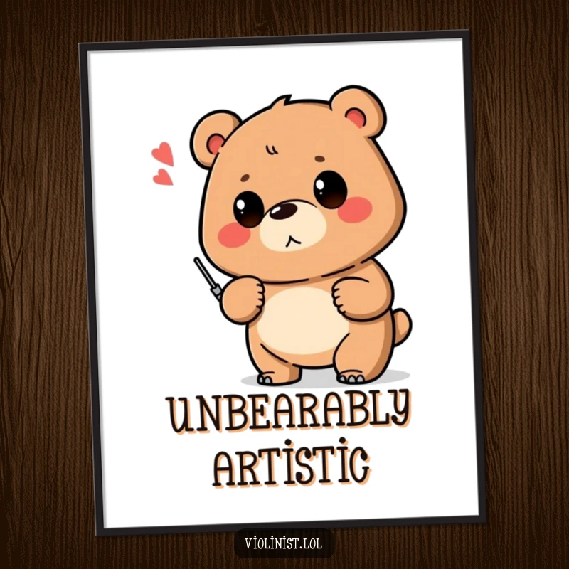 Funny digital art of a triumphant bear holding a shaky musical note, a humorous and inspiring piece.