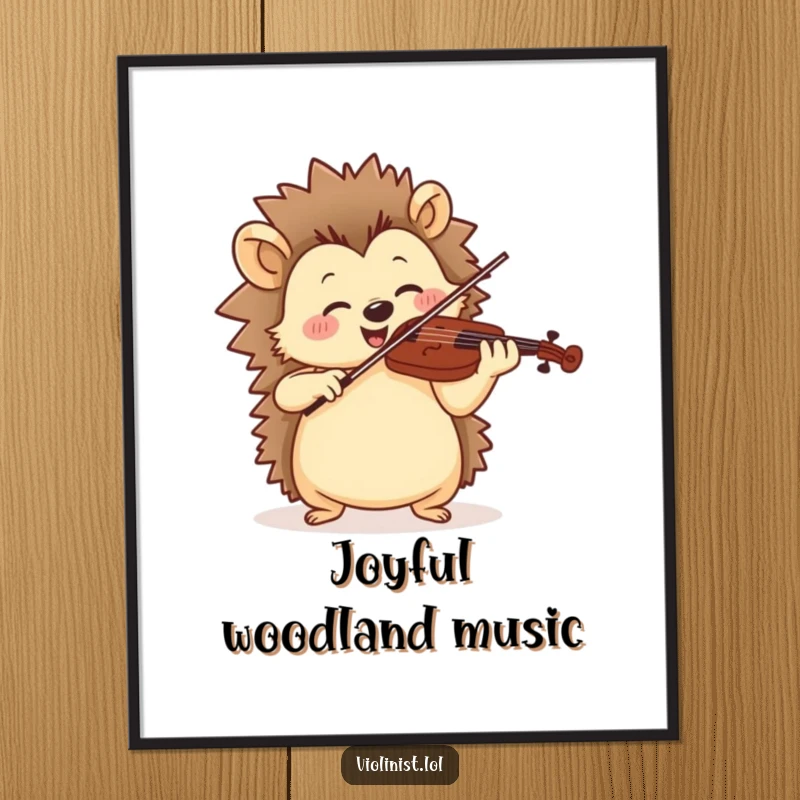 Funny digital art print of a jolly hedgehog playing violin with cheerful, rhythmic motion, a delightful musical artwork.