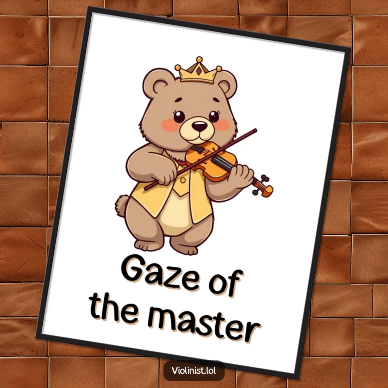 Funny proud bear playing violin with regal posture and focused gaze, vibrant digital art.
