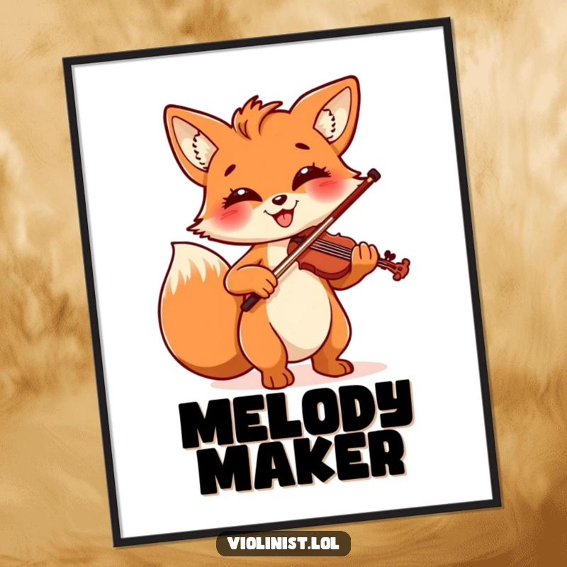 Funny digital art of a cheerful fox with a bright smile, playing the violin with remarkable flair and musical passion.