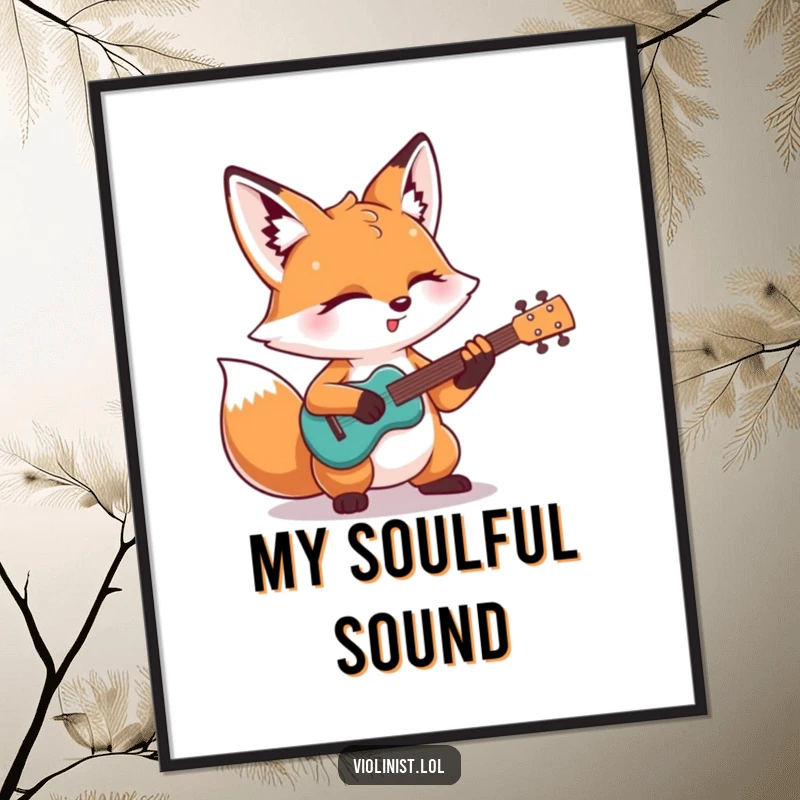 Funny digital art print: A determined fox plays an epic guitar solo with closed eyes, a humorous and artistic piece for wall decor.