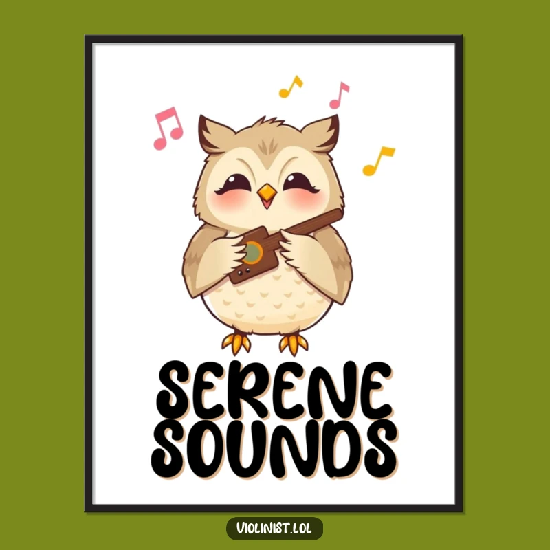 Funny Owl Music Digital Art: Serene Musician Print, Gift Idea