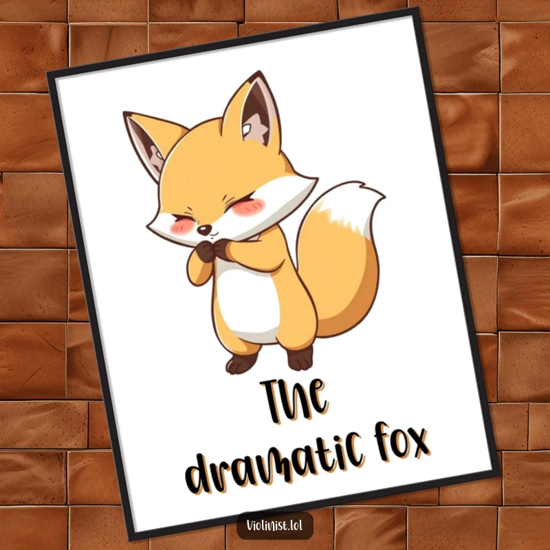 Funny fox bow digital art print of a determined fox performing a dramatic bow, perfect for instant theatrical wall decor.