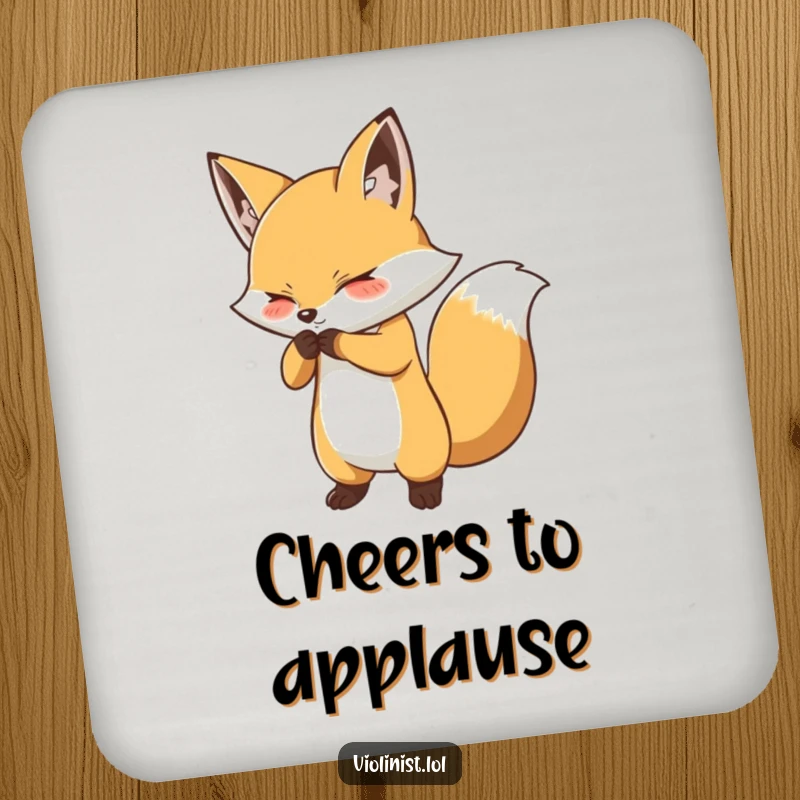 Funny fox bow drink coasters showing a determined fox performing a dramatic bow, protecting surfaces with theatrical charm.