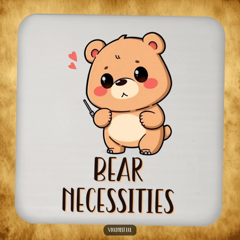 Funny coasters showcasing a proud bear with a shaky musical note, offering humorous protection for tables.