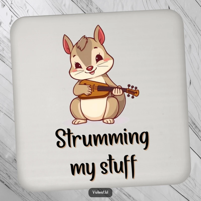 Funny coaster: An energetic squirrel plays a miniature fiddle, adding charming folk music humor to protect surfaces, ideal for gifts.