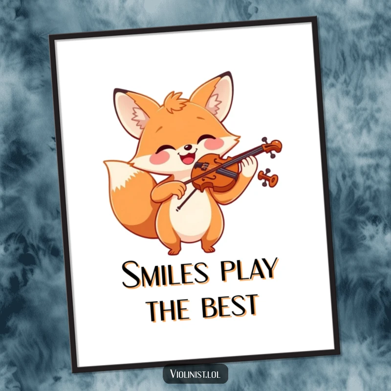 Funny fox enthusiastically playing violin with a big smile, ideal for wall art.