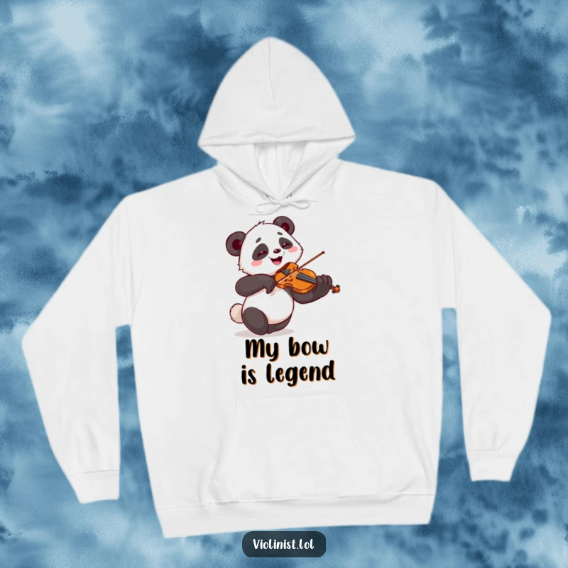 Funny hoodie showcasing a giggling panda with exaggerated passion playing a violin, perfect for a cozy and humorous gift.