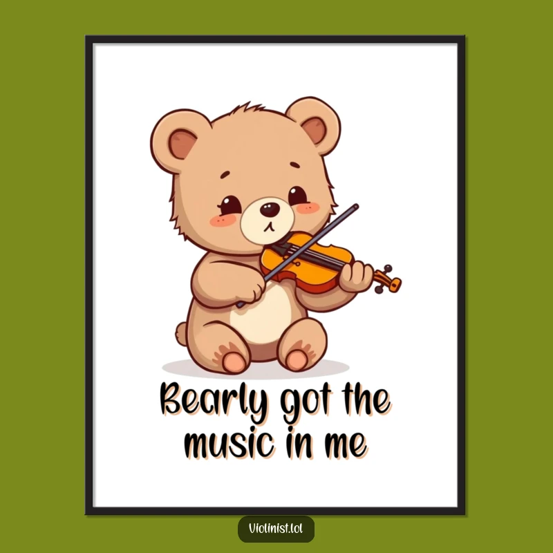 Funny Free Printable Wall Art: Bear Cub Violinist, Downloadable Decor