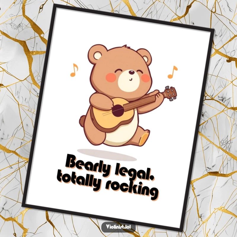Funny Free Printable Wall Art: Energetic bear bouncing while playing a joyful tune, vibrant and humorous downloadable decor.