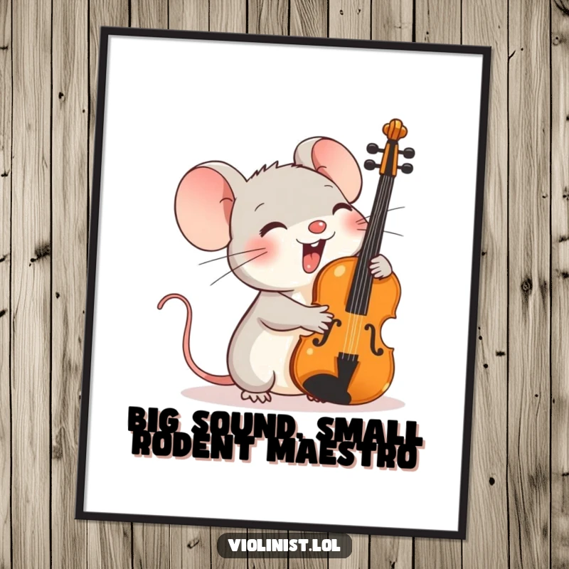 Funny Free Printable Wall Art: A tiny mouse giggling uncontrollably with an oversized violin against its shoulder.