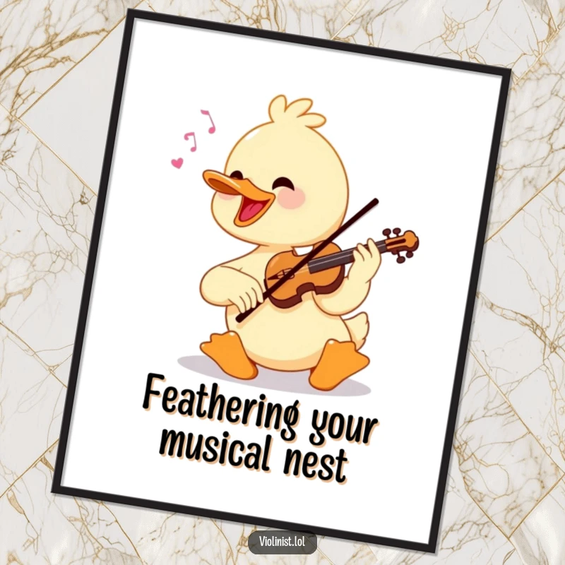 Funny Free Printable Wall Art: A cheerful duck playing a violin with virtuosic flair, a musical masterpiece for your decor.