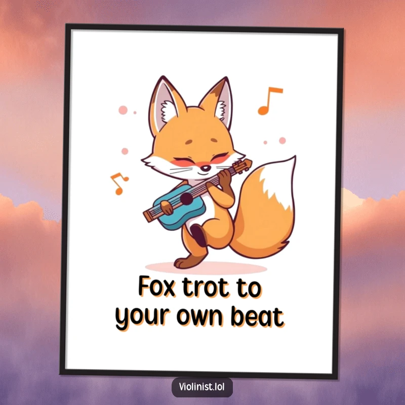 Free Printable Wall Art: A determined fox artistically plays a melody, foot tapping to its own rhythm.