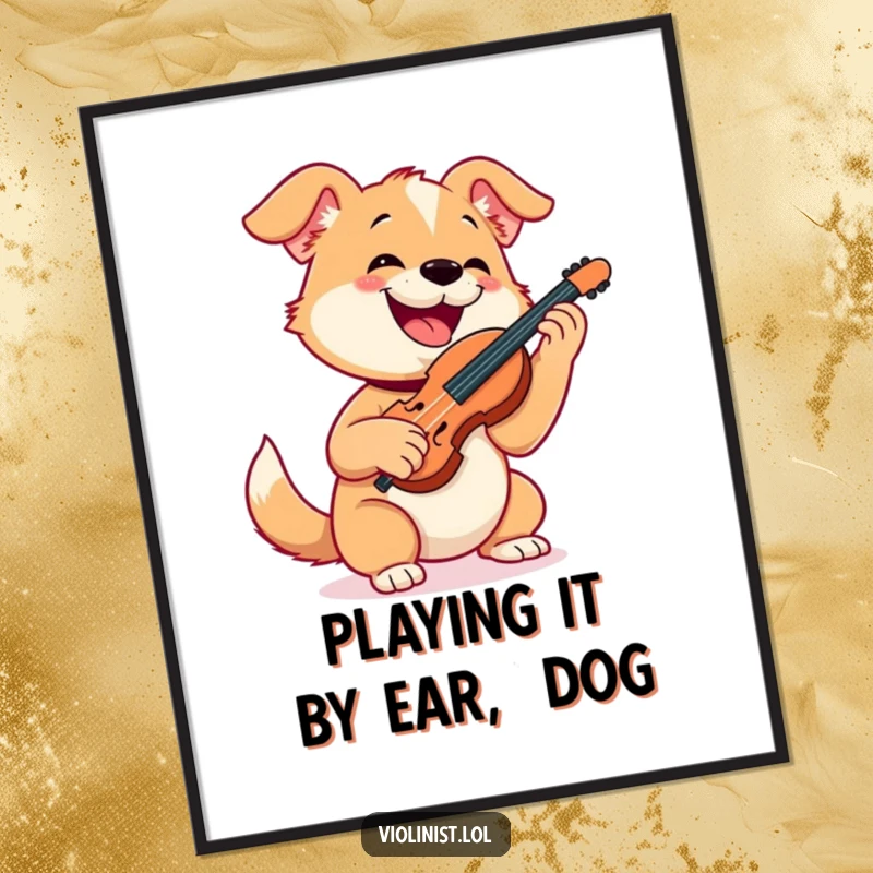 Funny Free Printable Wall Art: A happy dog energetically playing the violin with a big, playful grin on its face.