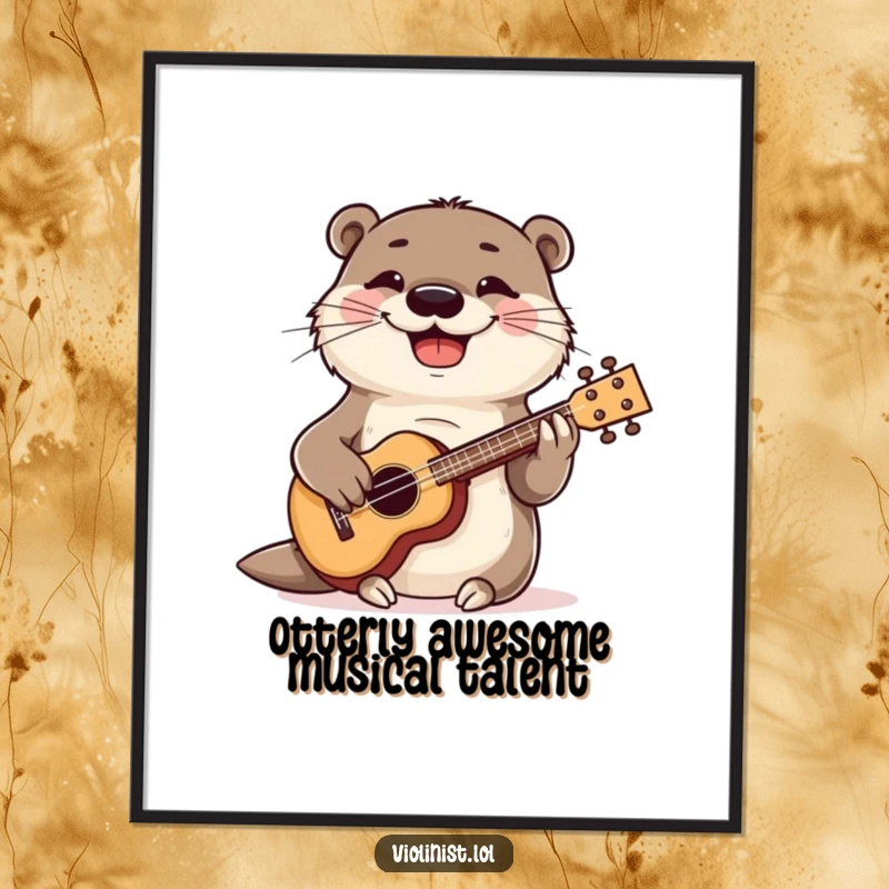 Funny Free Printable Wall Art: A playful otter with a wide, happy grin, energetically strumming a colorful ukulele.