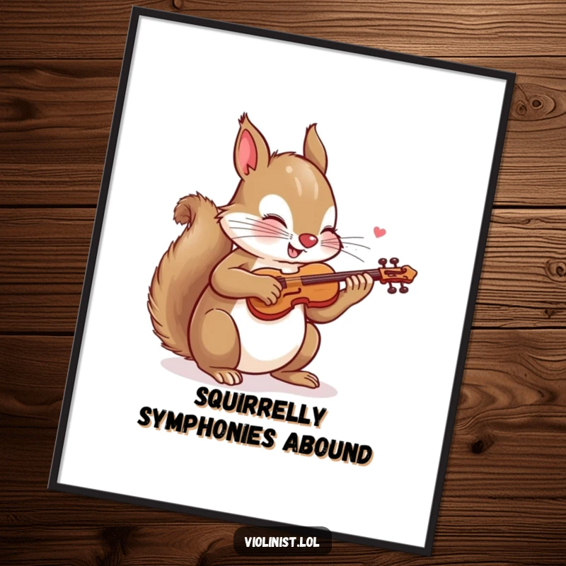 Funny Free Printable Wall Art: A playful squirrel energetically saws a tiny violin, bringing a lively tune to your space.