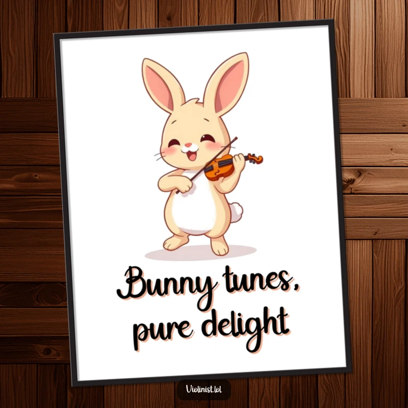 Funny Free Printable Wall Art: Cheerful Bunny Dancing Enthusiastically While Playing a Tiny Violin with Gusto