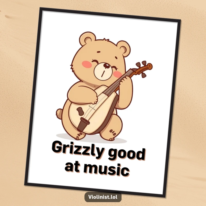 Funny Free Printable Wall Art: A determined bear enthusiastically sawing away on a cello, a bold musical statement for your wall.