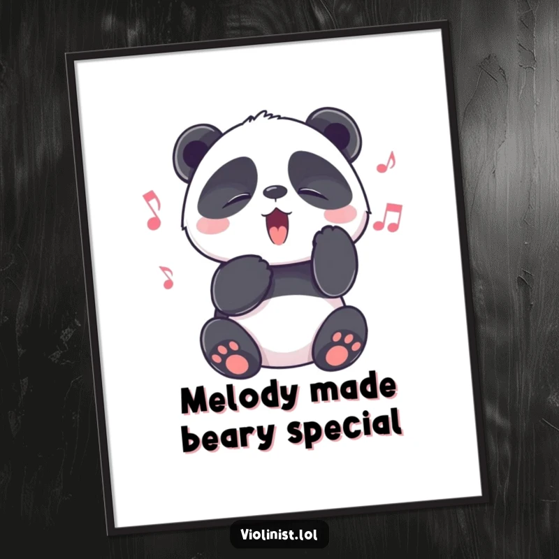 Funny Free Printable Wall Art: Playful Panda Squeezing Eyes Shut, Completely Lost in a Beautiful Melody