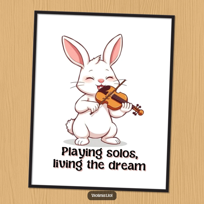 Funny Free Printable Wall Art: Determined bunny eyes closed, passionately playing violin, bringing humorous musical vibes to any room.