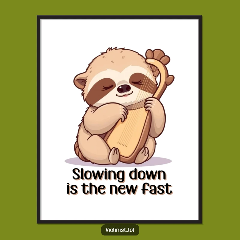 Free Printable Wall Art: Sleepy Sloth Harpist, Calm Art for Home, Humorous Downloadable Gift