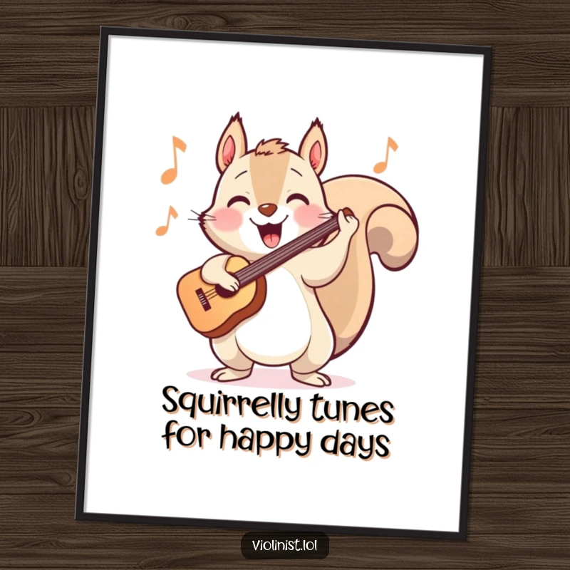 Funny Free Printable Wall Art: A happy squirrel energetically bopping its head while playing music with great flair.