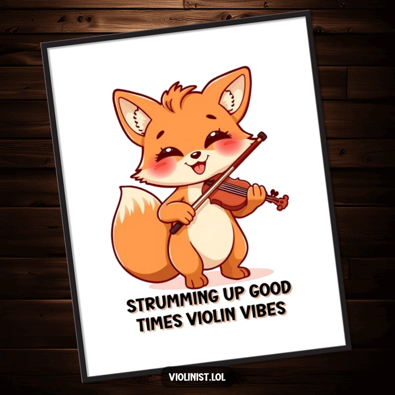 Funny Free Printable Wall Art: A smiling fox joyfully playing the violin with musical flair, perfect for home decor.