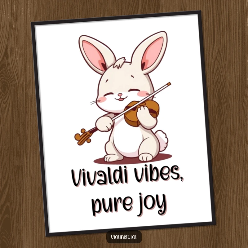 Funny Free Printable Wall Art: Cheerful bunny playing violin with eyes closed in pure bliss, a harmonious decor piece.