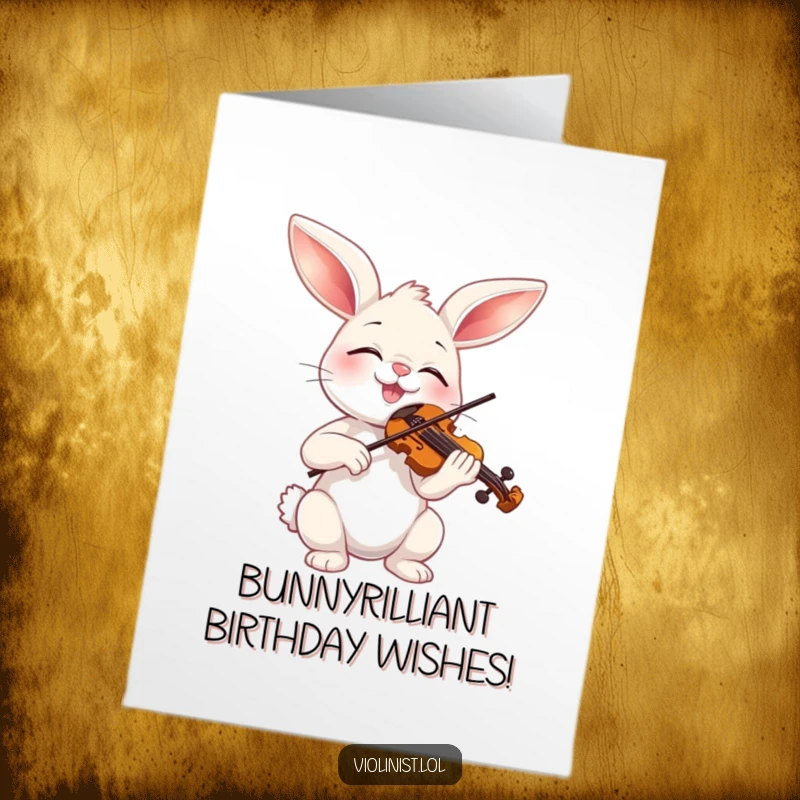 Funny Free Printable Birthday Card: A bunny serenades with closed eyes of bliss, bowing a tiny violin.