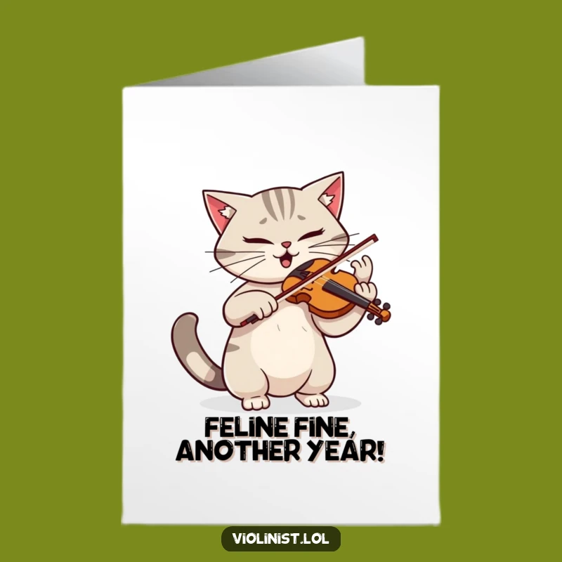 Free Printable Birthday Card: Funny Cat Violinist, Dramatic Flair, Downloadable Gift!