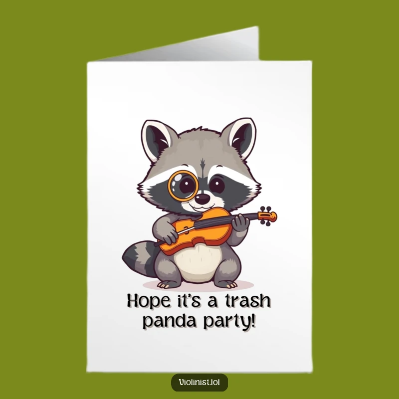 Free Printable Birthday Card: Shy Raccoon Fiddler, Downloadable Greeting for Quirky Fun