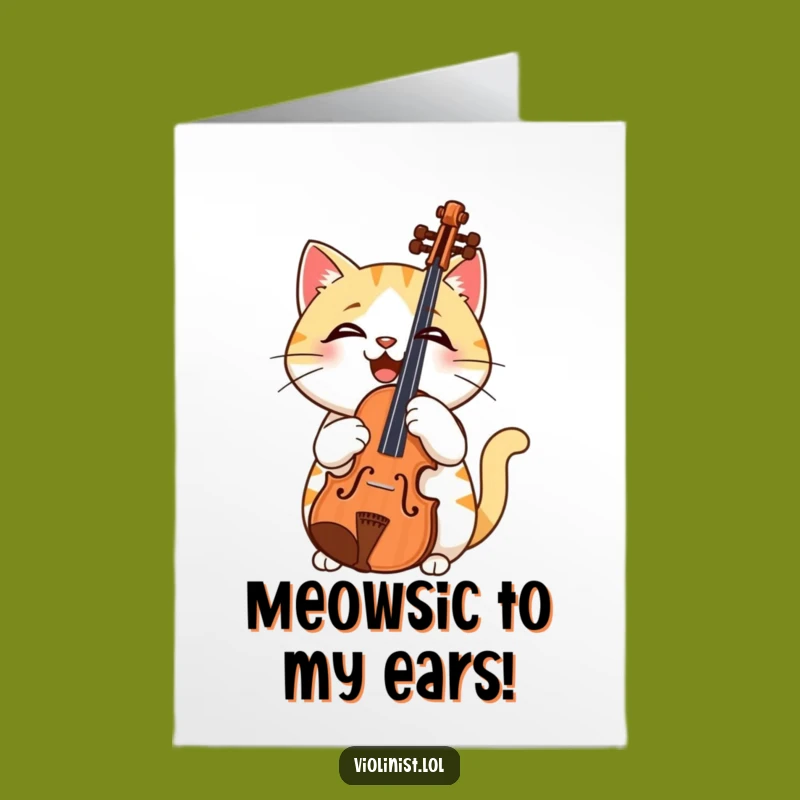 Free Printable Funny Cat Birthday Card: Confused Feline Violinist Downloadable Gift