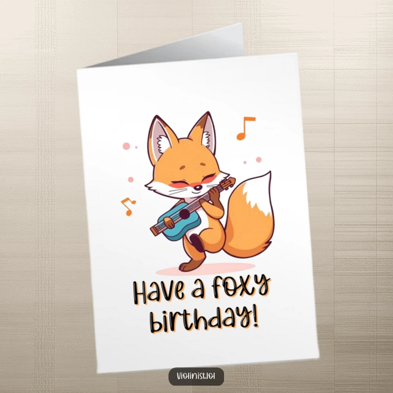 Free Printable Birthday Card: A determined fox tapping its foot plays a sweet melody, sharing birthday cheer.