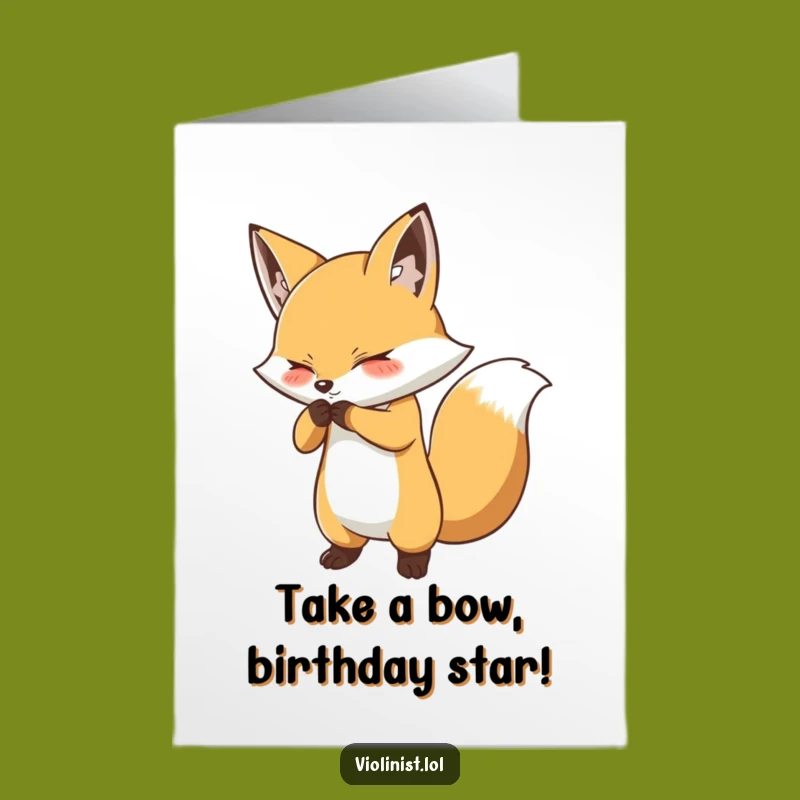 Free Printable Birthday Card: Fox's Dramatic Bow Performance Downloadable