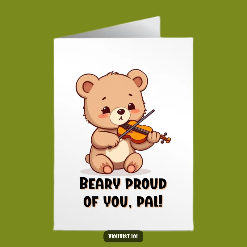 Free Printable Congrats Card: Bear Cub Violinist, Humorous Downloadable