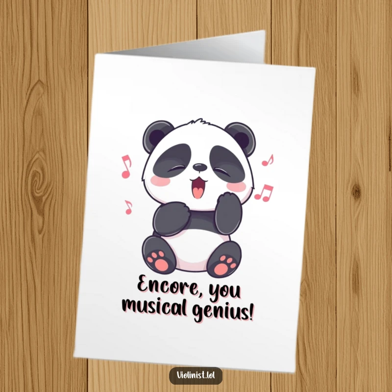 Funny Free Printable Congrats Card: Playful Panda Squeezing Eyes Shut, Completely Absorbed in a Melody