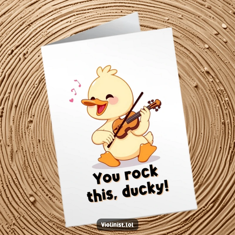 Funny Free Printable Congratulations Card: A cheerful duck playing a violin with virtuosic flair, celebrating your amazing achievement.