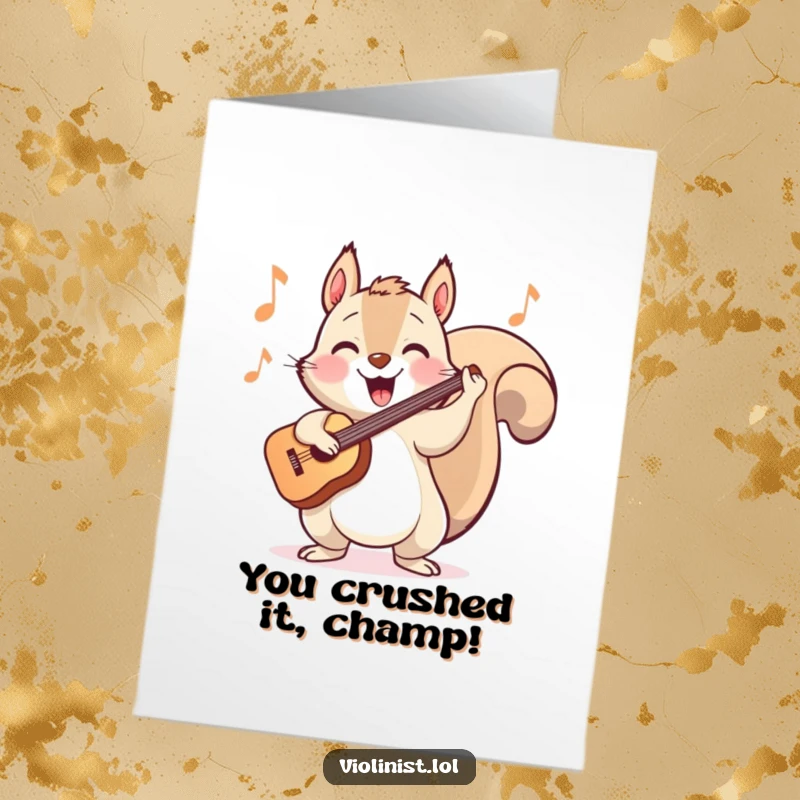 Free Printable Congratulations Card: A happy squirrel energetically bopping its head while playing cheerful music.