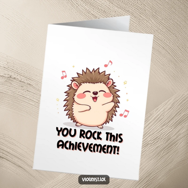 Funny Free Printable Congratulations Card: Giggling hedgehog with eyes closed, swaying rhythmically to music, looking utterly joyful and carefree.